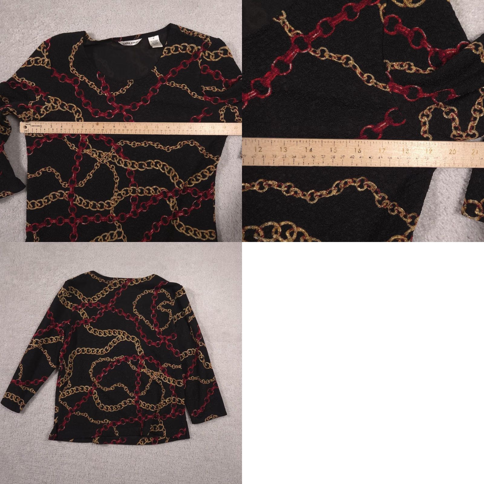 Laura Ashley Laura Ashley Blouse Womens M Black Chain Scoop Neck 3/4 Sleeve Top Stretch Size M / US 6-8 / IT 42-44 - 8 Thumbnail