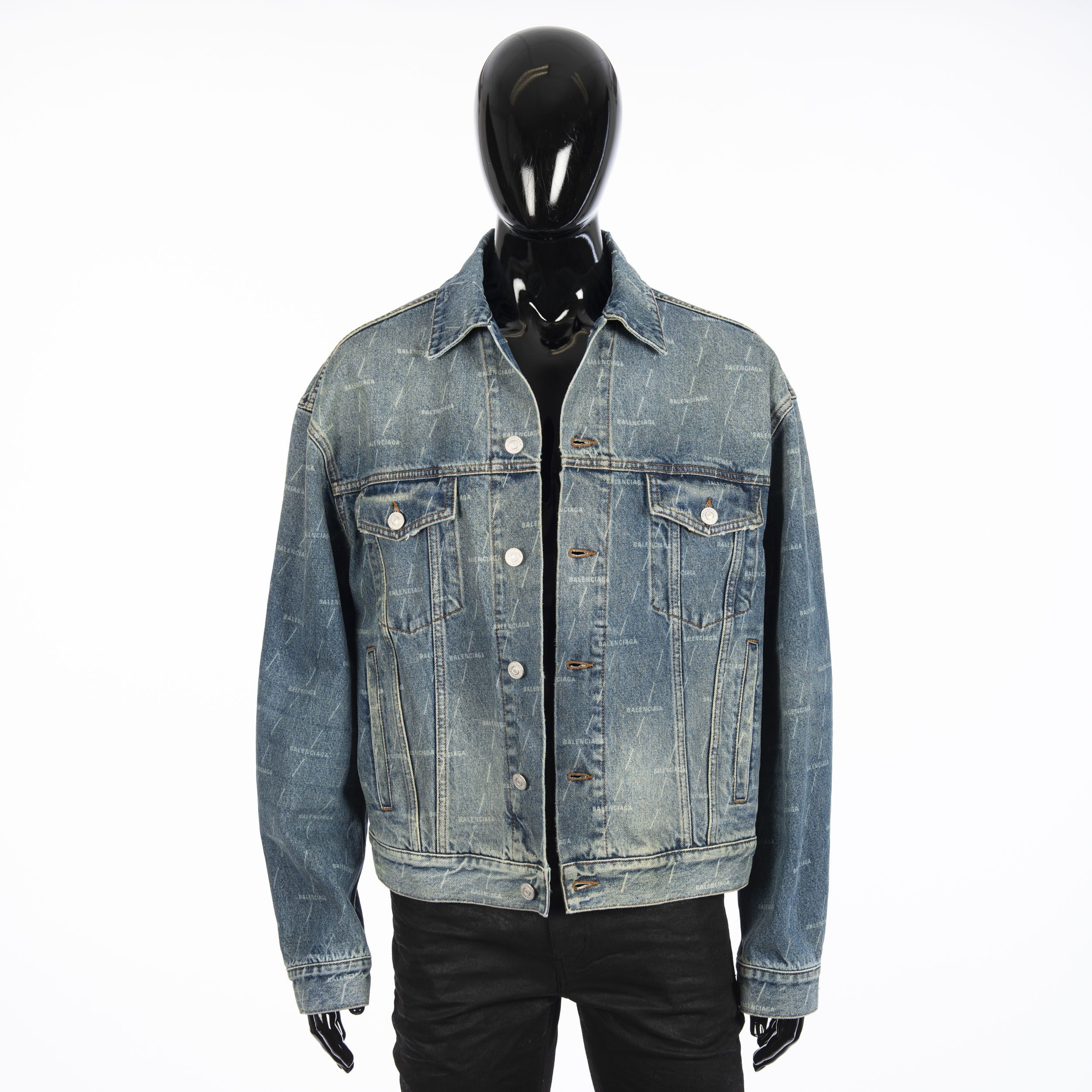 image of Balenciaga Large Fit Jacket In Stonewashed Blue Lasered Denim Size 48, Men's