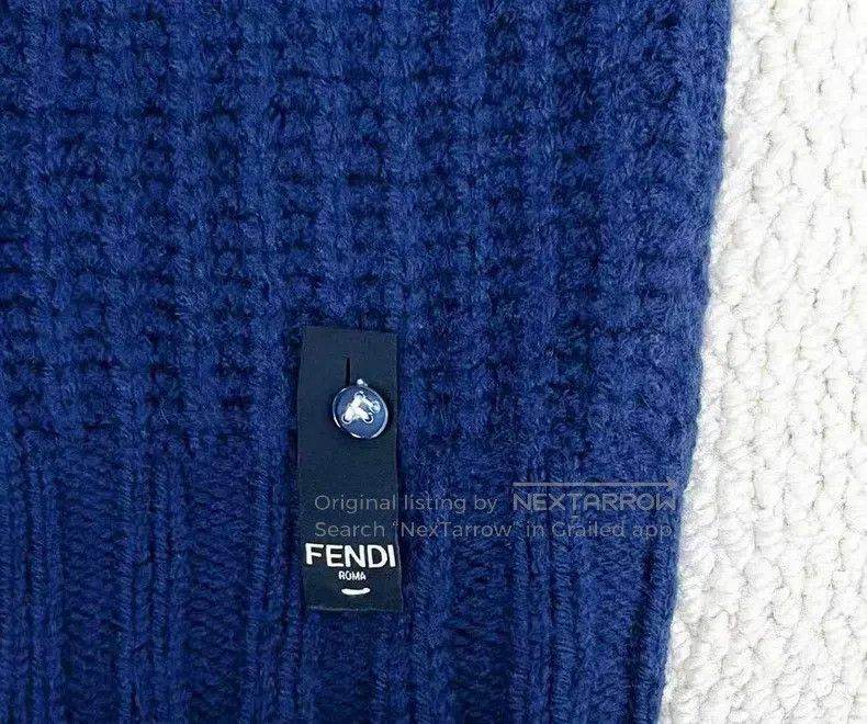 Fendi Fendi Navy Blue Hem Letter Logo Embellished Wool Knit Swea Size US L / EU 52-54 / 3 - 5 Thumbnail