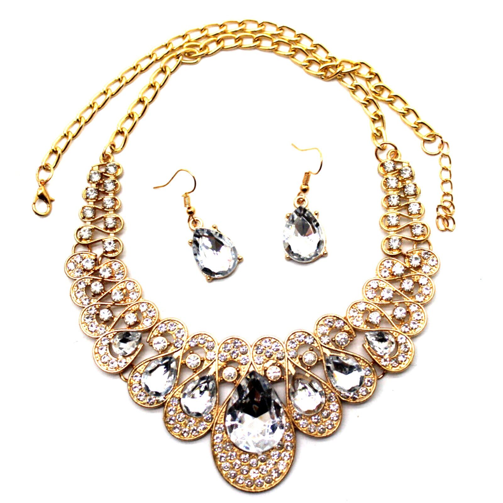 Other Clear Rhinestone Studded Statement Necklace & Earring Set Size ONE SIZE - 1 Thumbnail