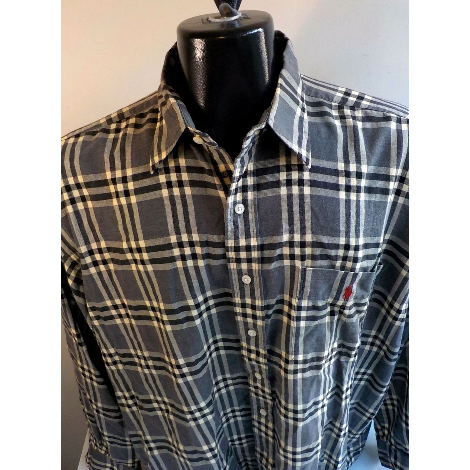 Polo Ralph Lauren Polo Ralph Lauren Lowell Sport Plaid Long Sleeve Button-Up Shirt Mens XL Gray/Ivory Cotton Size US XL / EU 56 / 4 - 2 Thumbnail