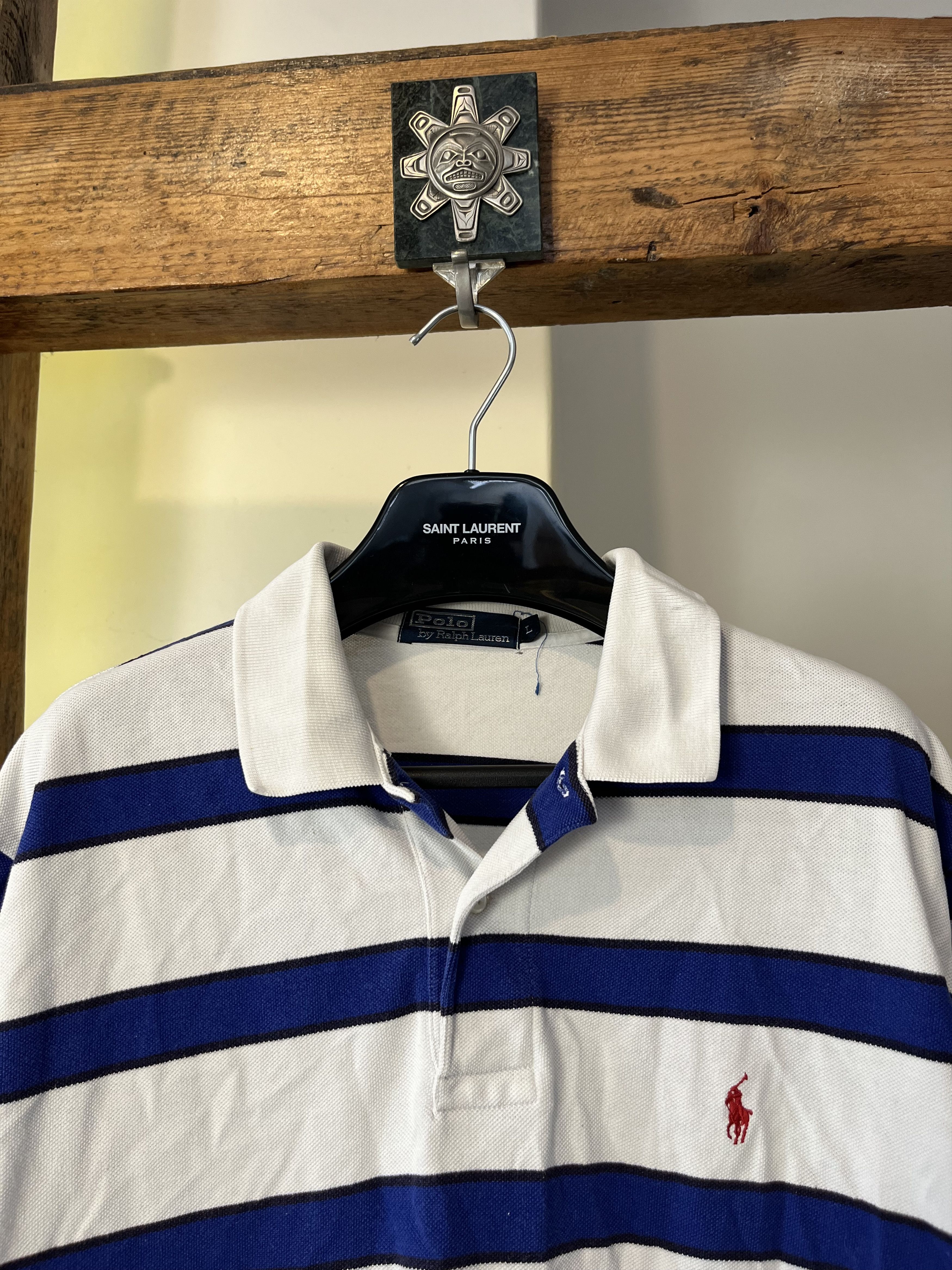 Polo Ralph Lauren × Vintage Vintage 90s Polo Ralph Lauren Blue Striped Oversized Polo Size US L / EU 52-54 / 3 - 3 Thumbnail