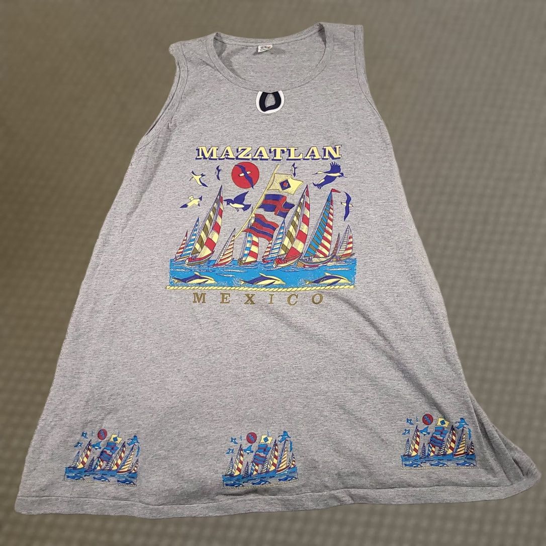 Vintage VINTAGE Mazatlan Dress Womens Large Gray Sleeveless Tank Sailboat Graphic 90s Lalos Shirt Dress Mens? Size L / US 10 / IT 46 - 1 Thumbnail