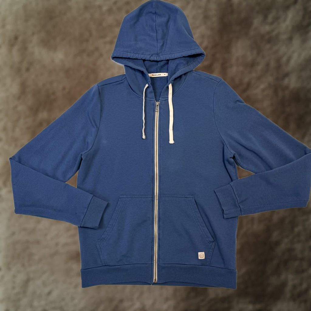 Marine Layer Marine Layer Hoodie Mens Medium Blue Full Zip Fleece Sweatshirt USA Made Logo Size US M / EU 48-50 / 2 - 1 Thumbnail