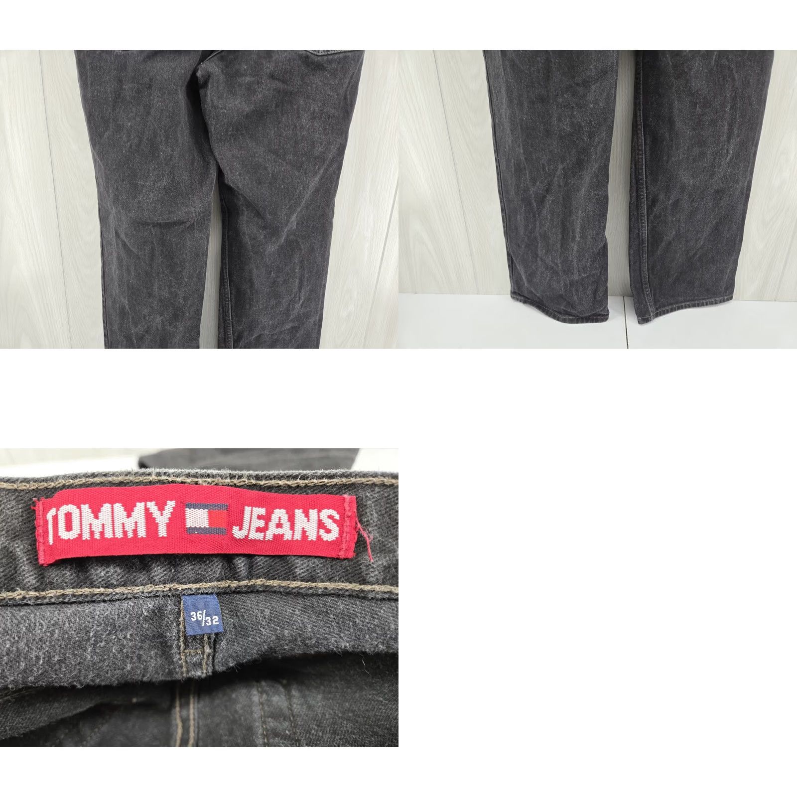 Tommy Hilfiger VINTAGE Tommy Hilfiger Jeans Men 36x32 Cotton Denim Straight Black Faded Logo Button Zip USA 90s Mens Size US 36 / EU 52 - 9 Thumbnail