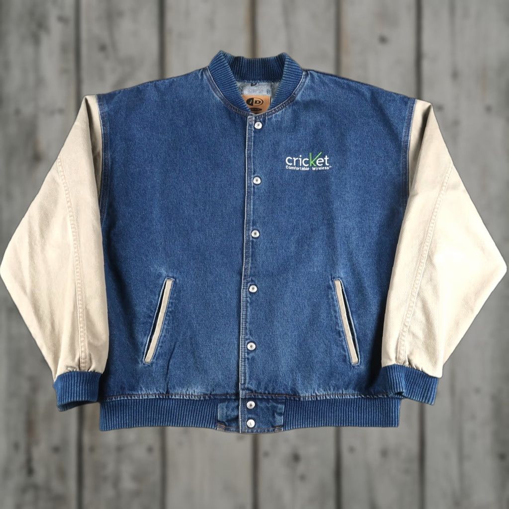 Denime VINTAGE 90s Cricket Denim Bomber Jacket Mens L Blue Canada 100% authenticity guarantee(Size L) Size US L / EU 52-54 / 3 - 1 Thumbnail