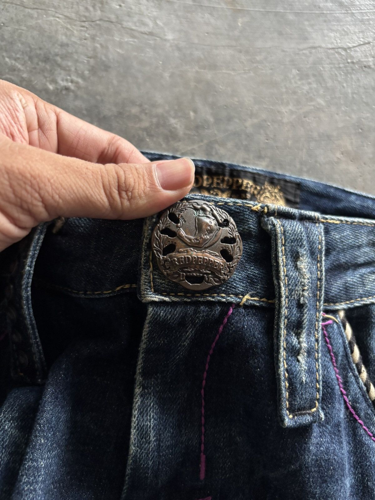 If Six Was Nine RED PEPPER JEANS leopard fur backpocket wing punk grunge Size US 32 / EU 48 - 3 Thumbnail