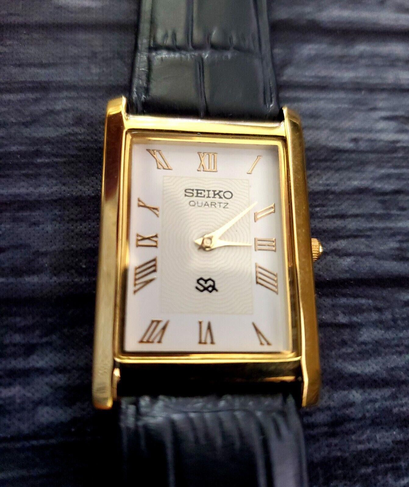 image of Nos Seiko Gold White Dial New Batt & Movt Men's Tank Watch