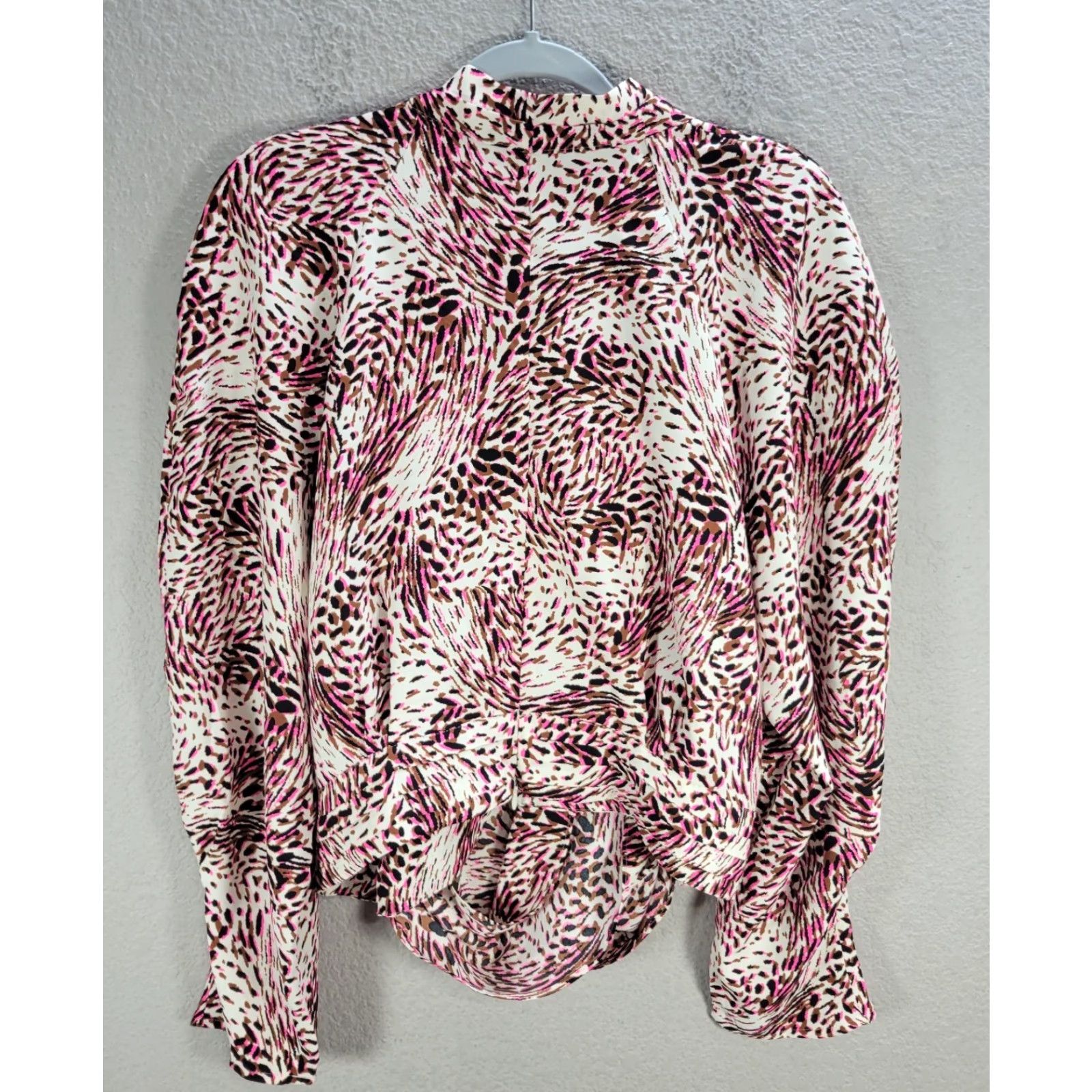 Express Express Blouse Shirt Puff Sleeve Cross Front XL White Pink Brown Abstract Women's Shirt Size XL / US 12-14 / IT 48-50 - 5 Thumbnail