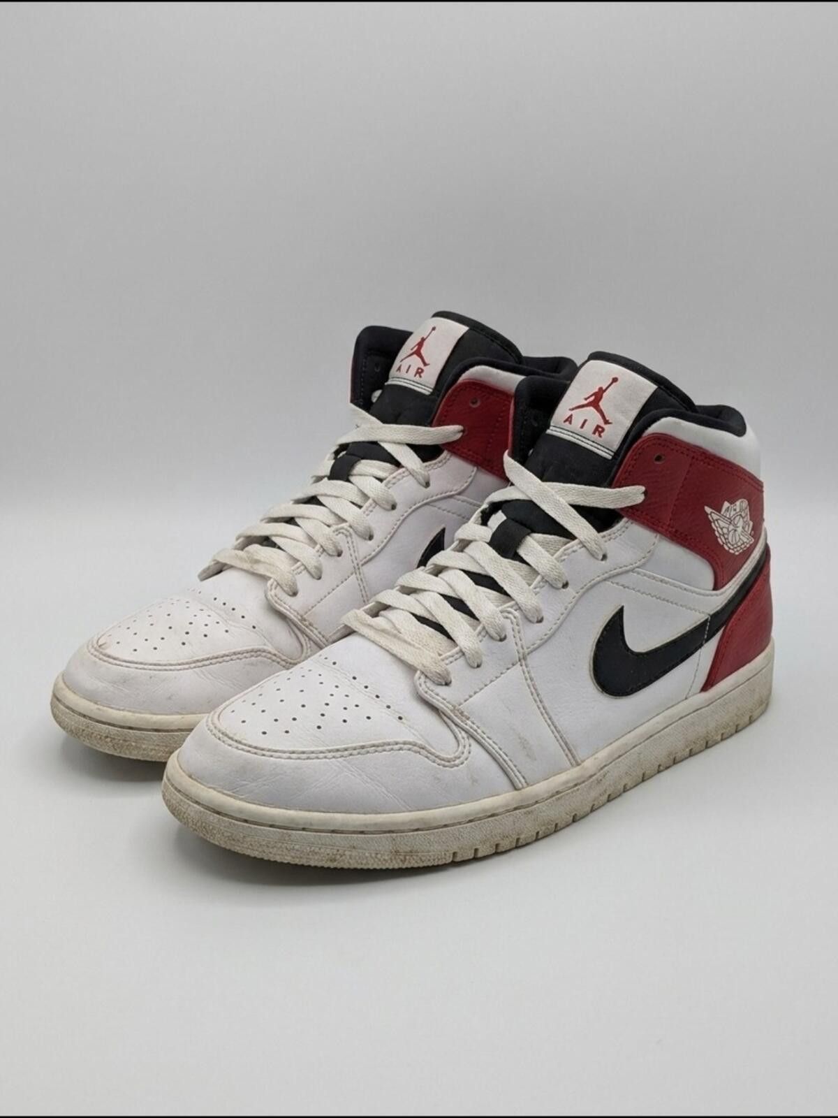 Jordan Brand Nike Air Jordan 1 Mid White Black Red Size US 11.5 / EU 44-45 - 1 Thumbnail