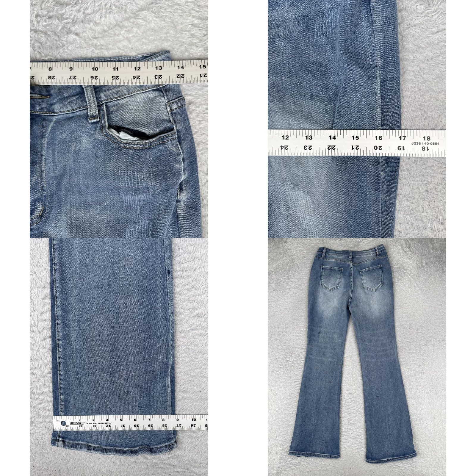Denime Flare Jeans Womens Large Blue Med Wash Mid Rise Stretch Regular Fit 26x29 Denim Size 36" / US 14 / IT 50 - 9 Thumbnail