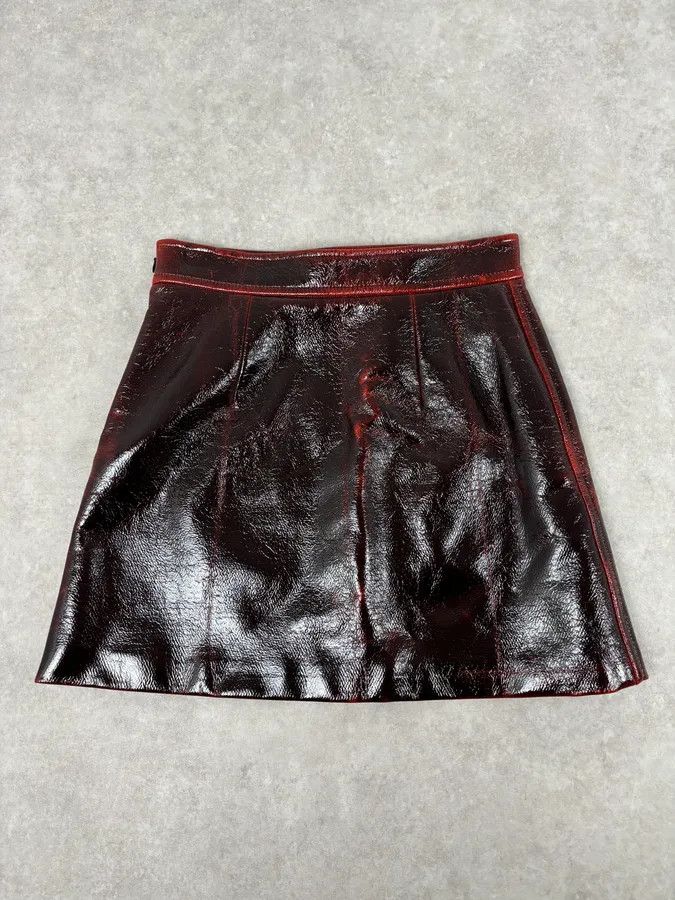 Miu Miu SS2020 Miu Miu Burgundy Leather Metallic Mini Skirt Size 28" / US 6 / IT 42 - 1 Thumbnail