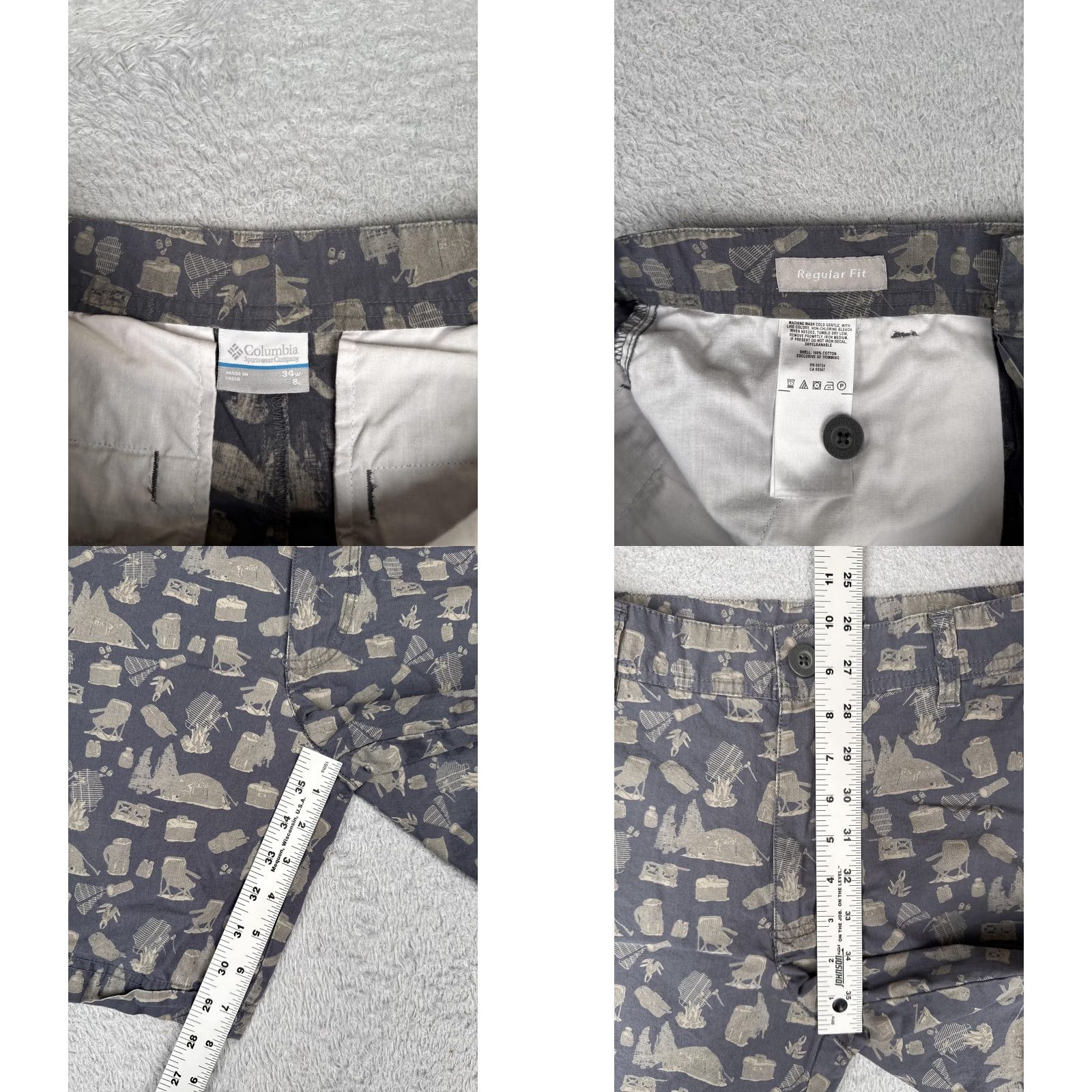 Vintage Columbia Shorts Mens 34x8 Gray Camping Print Chino 8 Inseam Lightweight Outdoor Casual Travel Shirt Size US 34 / EU 50 - 8 Thumbnail