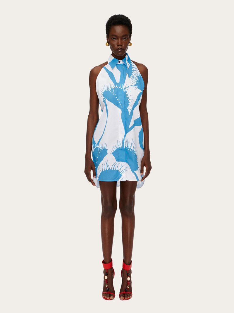 Salvatore Ferragamo o1s1rm0126 Venus Print Mini Dress in White/Blue Size S / US 4 / IT 40 - 6 Thumbnail