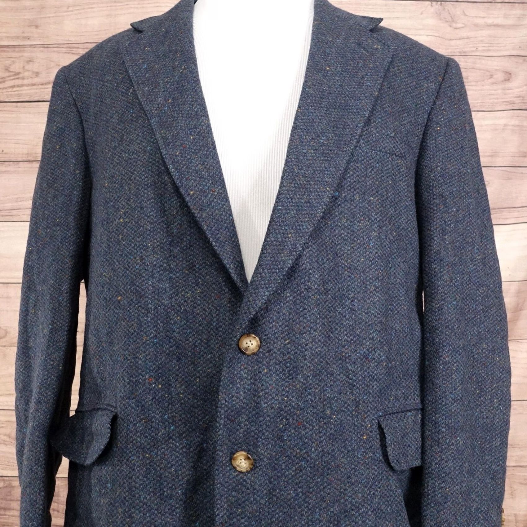 Lands' End VINTAGE Lands' End Jacket Mens 46 Blue Sport Coat 46L Wool Herringbone Tweed USA Size US S / EU 44-46 / 1 - 2 Thumbnail