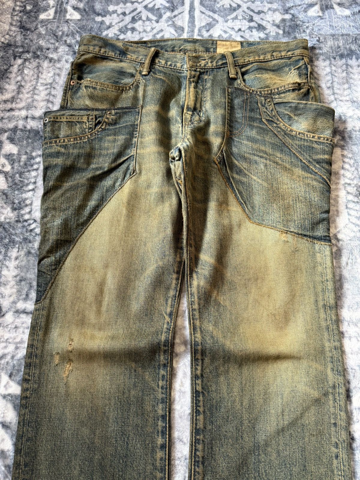 Le Grande Bleu (L.G.B.) Antgauge Japan Asymmetrical Cut & Sew Mud Wash Jeans Size US 32 / EU 48 - 3 Thumbnail
