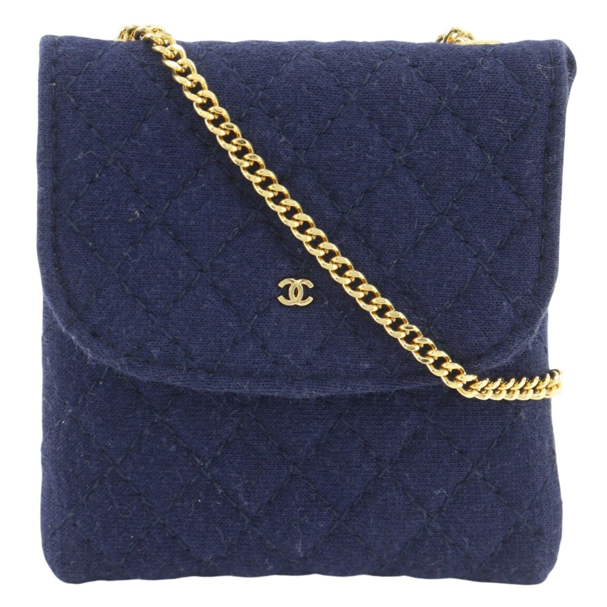 Chanel Chanel Chain Pouch, Micro Matelassé Cotton, Navy, Snap Button, Women's Size ONE SIZE - 1 Thumbnail