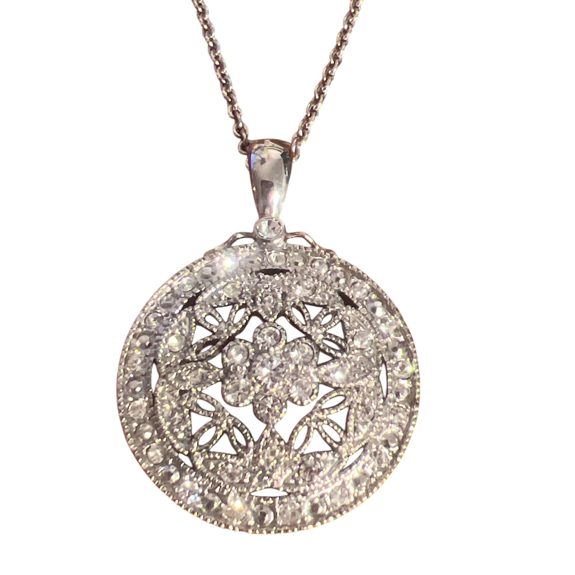 Other Silver Tone Necklace Round Medallion Pendant Filagree Open W Size ONE SIZE - 2 Thumbnail