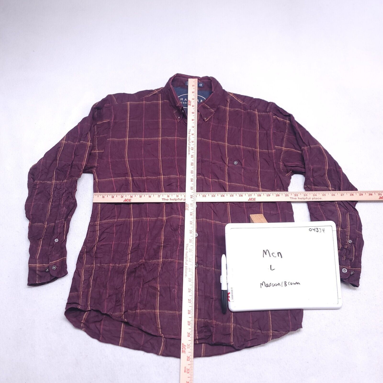 Haggar Haggar Windowpane Flannel Shirt Mens Size Large Maroon Brown Size US L / EU 52-54 / 3 - 6 Thumbnail