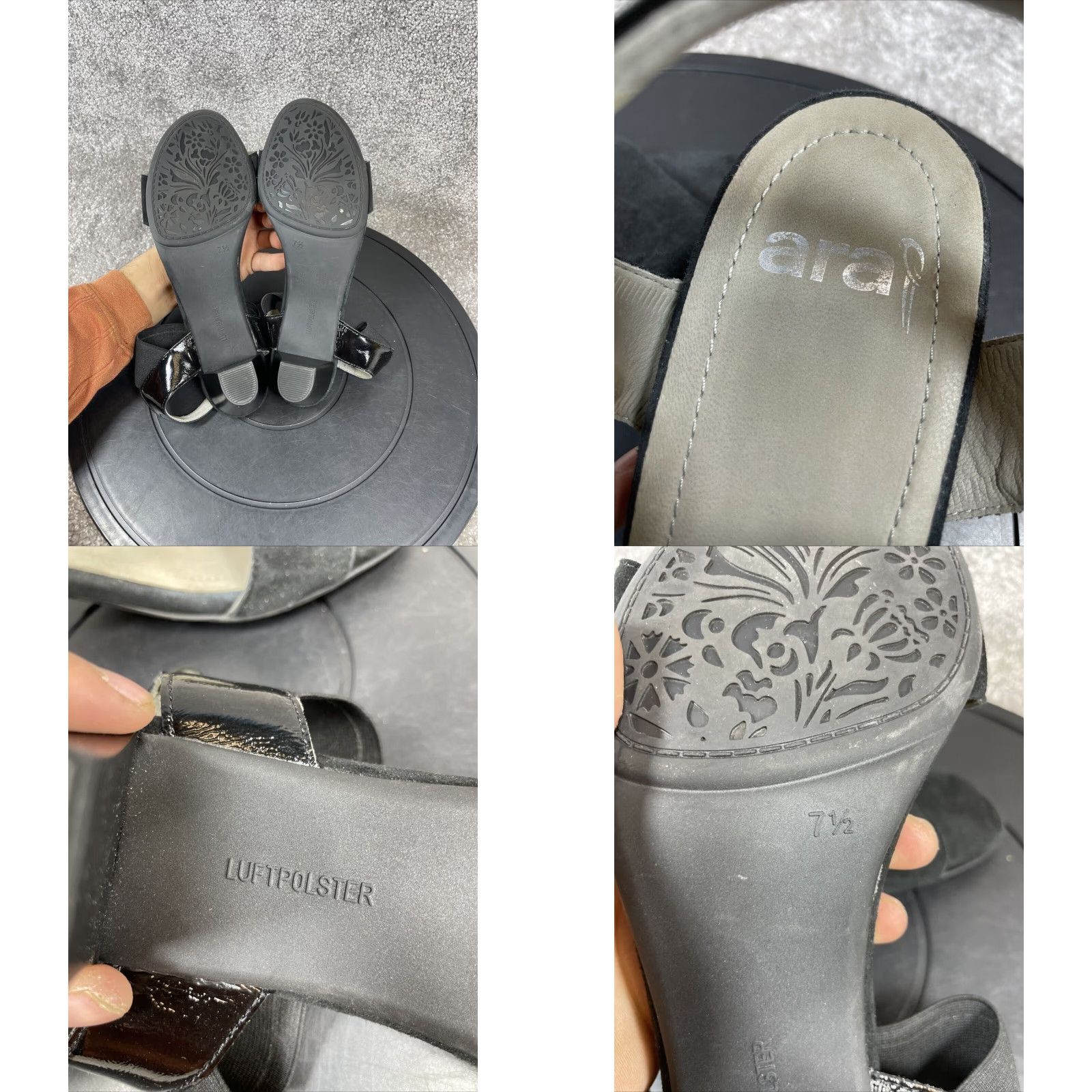 Vintage Womens Black Leather Ara Sandals Size 7.5 Extra Large Strappy Adjustable Open Toe Size US 7.5 / IT 37.5 - 8 Thumbnail