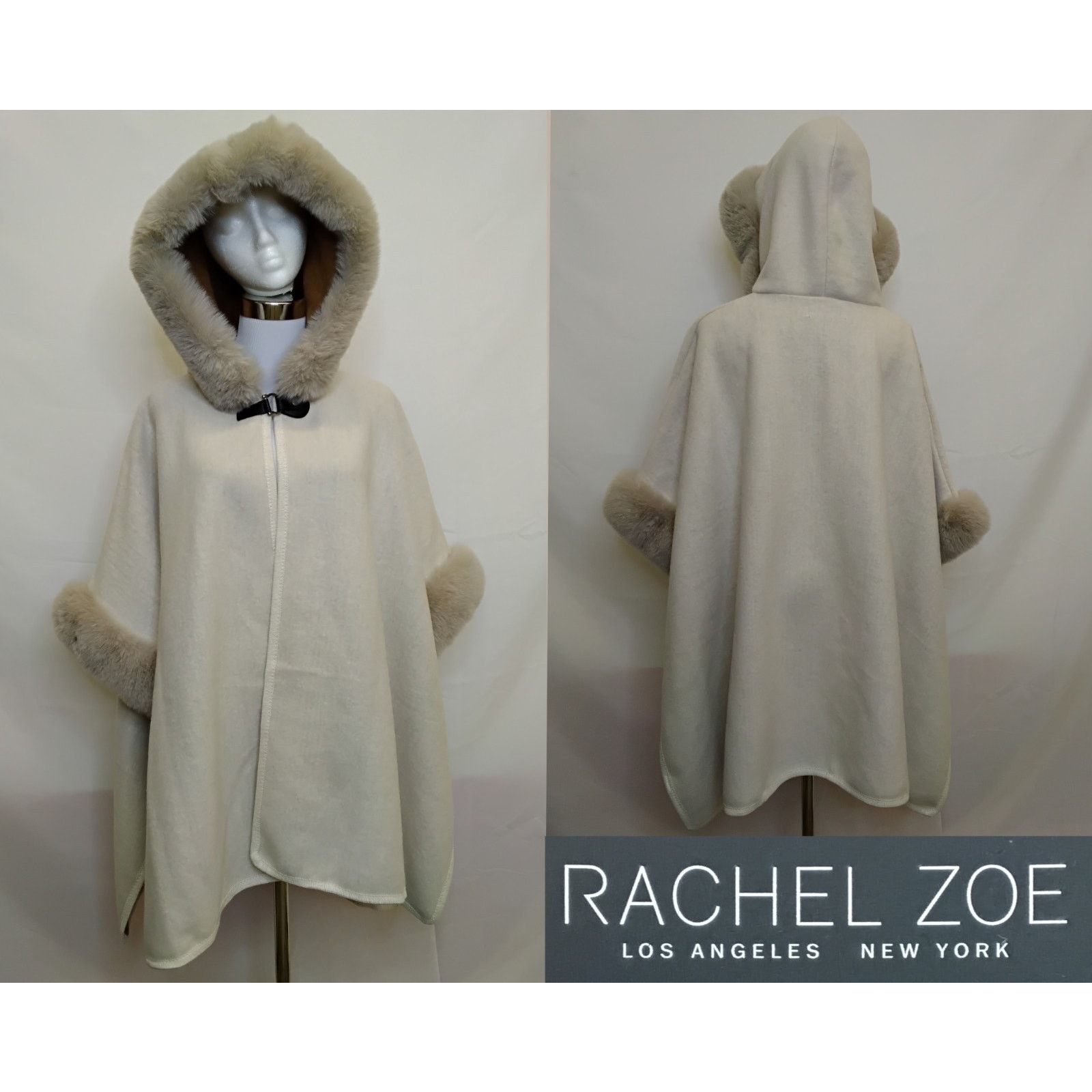 Rachel Zoe Rachel Zoe Poncho Women's One Size Beige/Ivory Faux Fur NWT Size L / US 10 / IT 46 - 1 Thumbnail