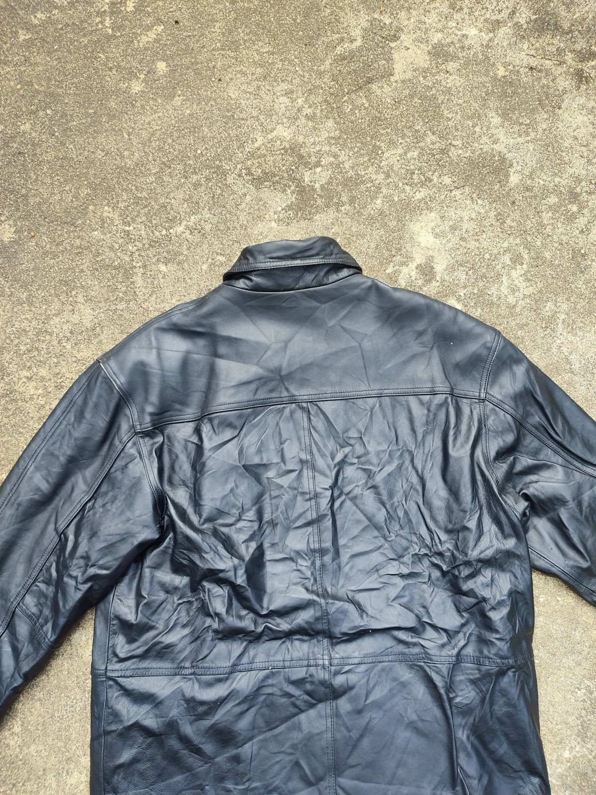 Leather Vintage Dockland Blue Leather Car Coat – Quilted Lining Size US L / EU 52-54 / 3 - 8 Thumbnail