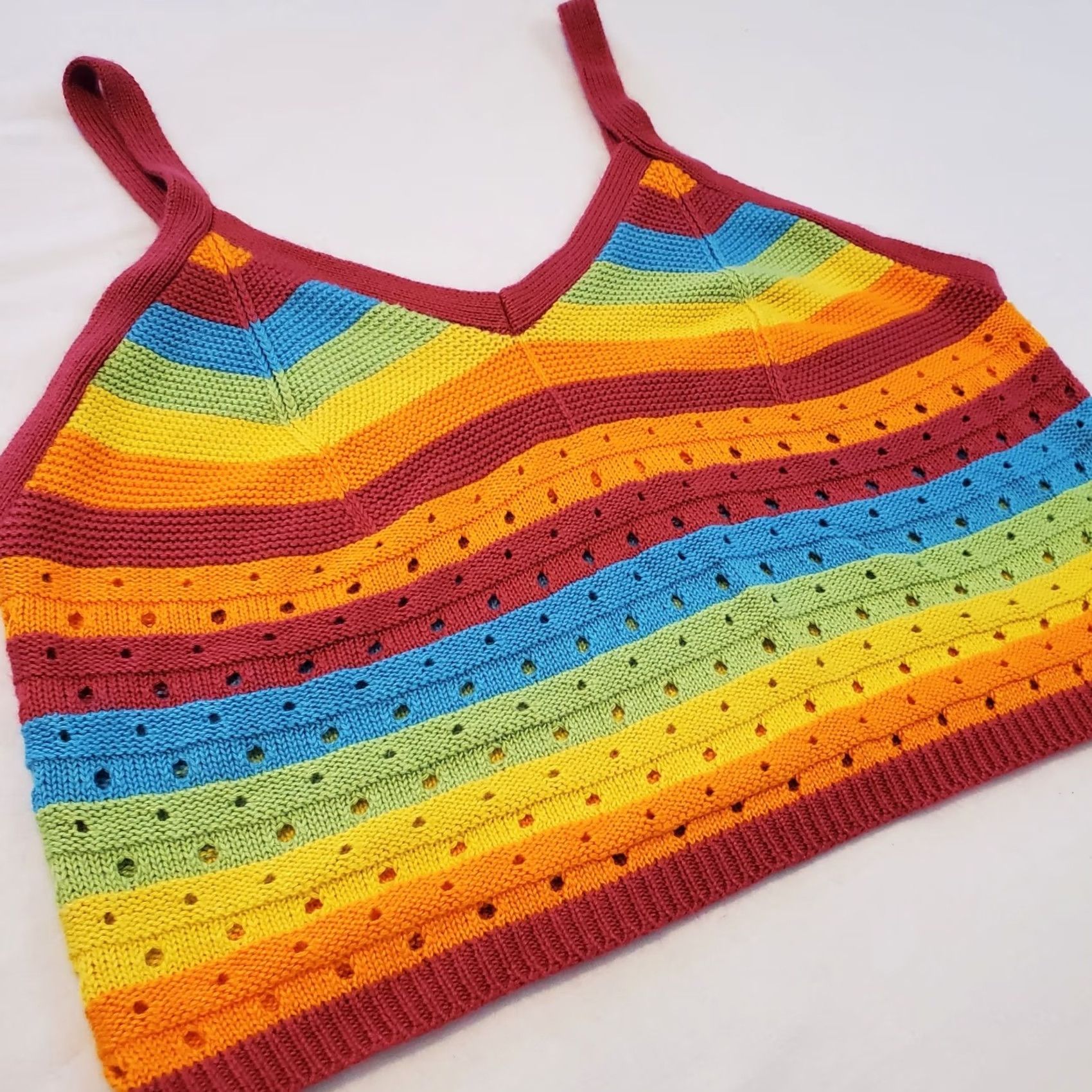 Rainbow Womens Rainbow Neon Knit Crochet Cropped Tank Top L Multicolor V-Neck Sleeveless Cropped Casual Hippie Boho Summer/Party Womens Size L / US 10 / IT 46 - 2 Thumbnail
