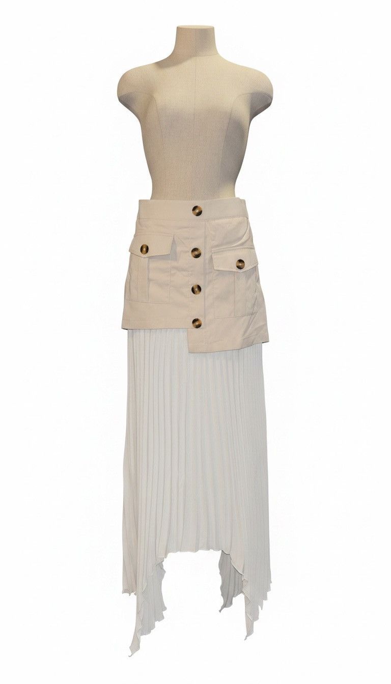 Other Patchwork Asymmetrical Pleated Buttoned Midi Skirt Size 28" / US 6 / IT 42 - 1 Thumbnail