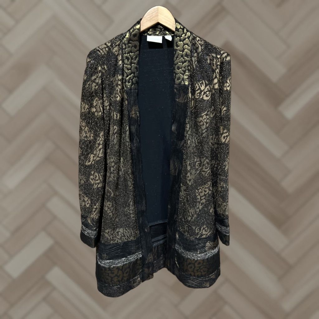 Vintage Chico’s Cardigan Sweater Women Large Black Round Neck Long Sleeve Sequin Duster Knit Bohemian Party/Cocktail Casual Size L Size L / US 10 / IT 46 - 1 Thumbnail