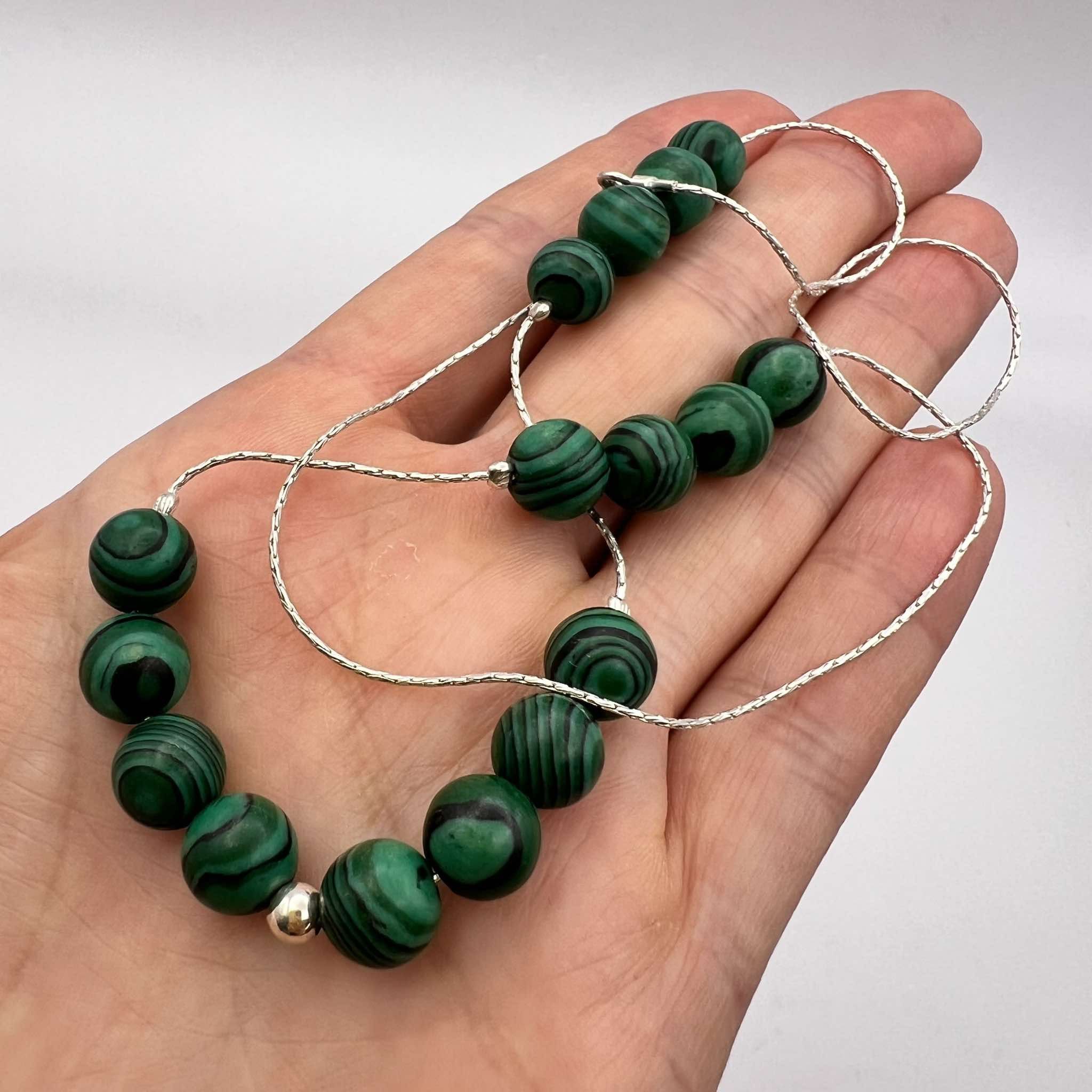 Vintage Vintage Sterling Silver Necklace Beaded Natural Malachite Size ONE SIZE - 4 Thumbnail