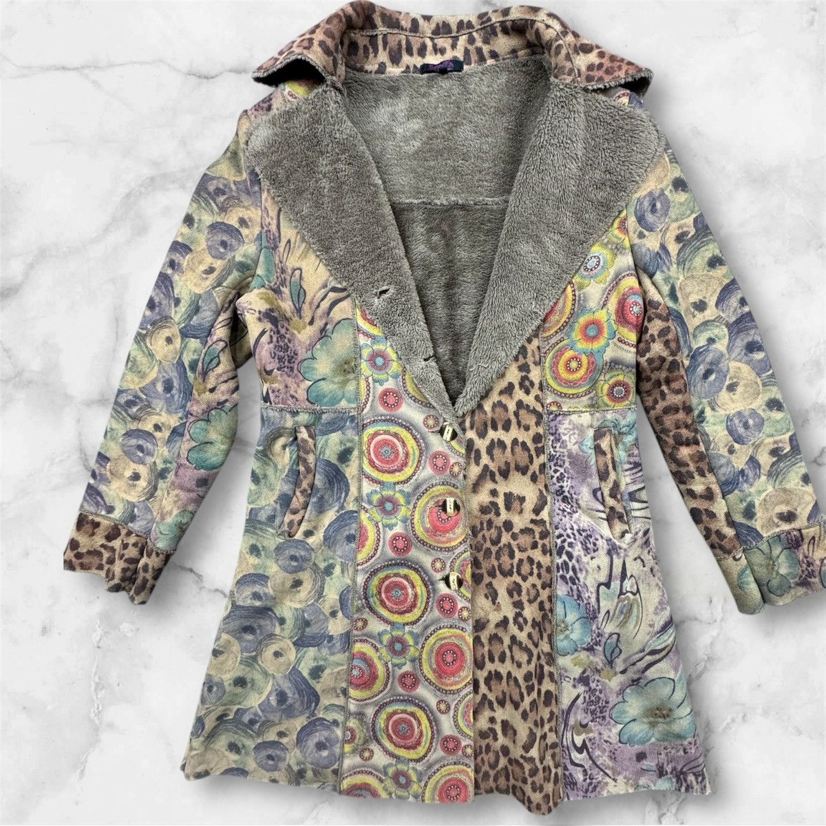 Vintage Vintage Faux Suede Coat With Leopard Art Size 10 Boho Hippe Size L / US 10 / IT 46 - 4 Thumbnail