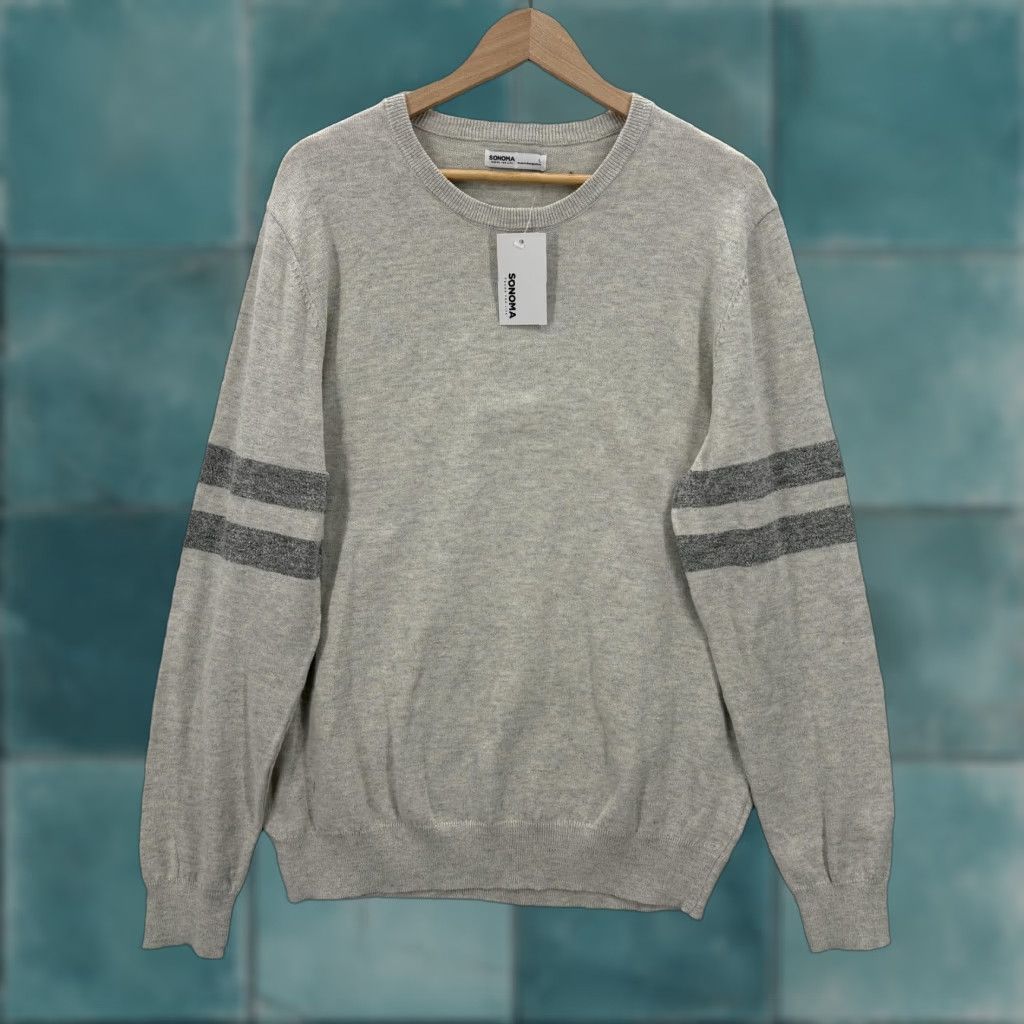 Vintage Sonoma Sweater Mens Large Gray Striped Crewneck Knit Pullover NWT Preppy Classic Casual Knitwear Size US L / EU 52-54 / 3 - 1 Thumbnail