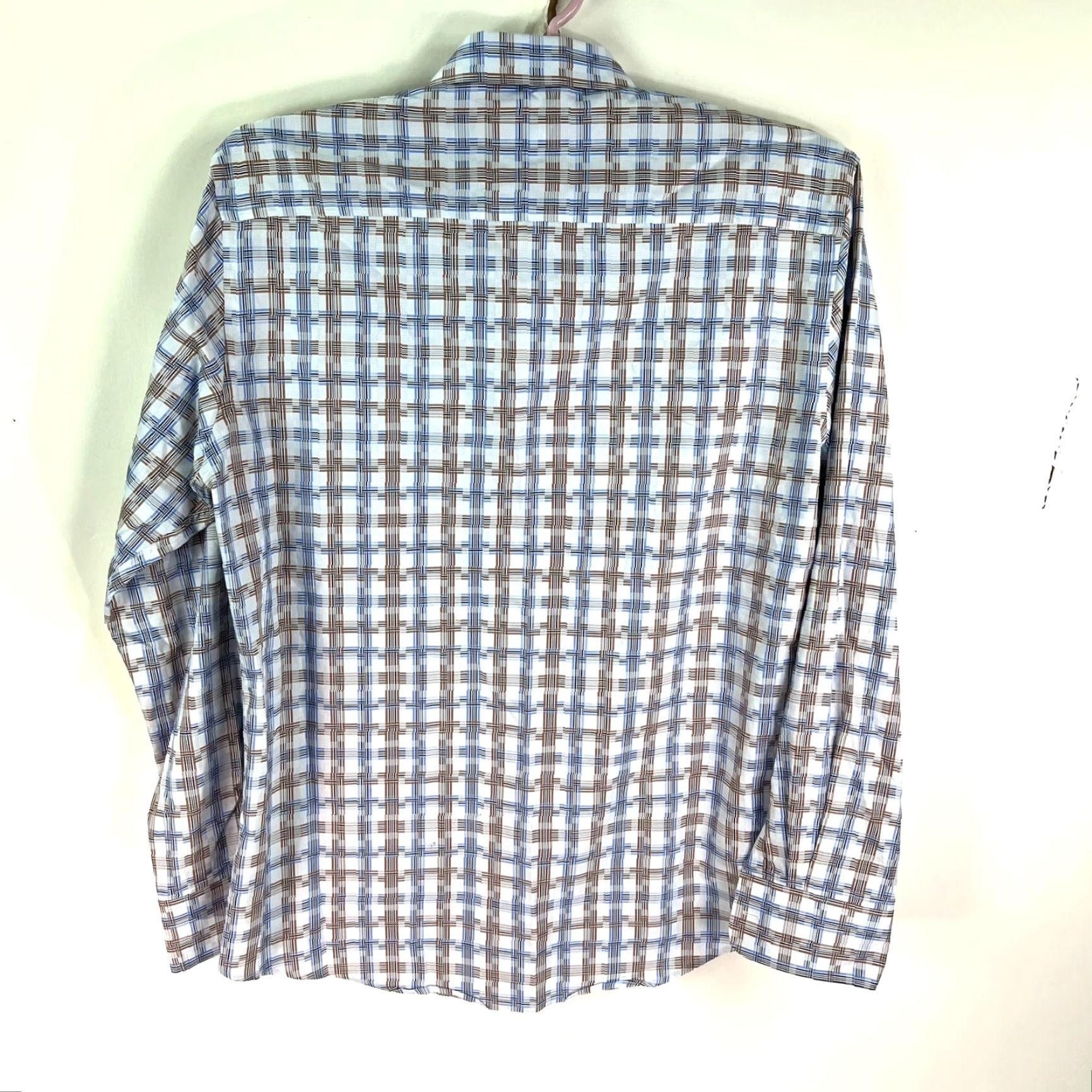 BUGATCHI Bugatchi Uomo Checked Button-Up Shirt Mens L Blue/Tan Regular Fit Long Sleeve Spread Collar Size US L / EU 52-54 / 3 - 6 Thumbnail