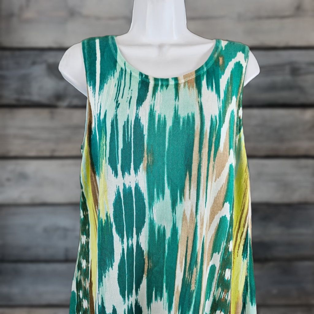Vintage Chico's Womens Knit Tank Top Sz Large Green Yellow Cotton Blend Size L / US 10 / IT 46 - 1 Thumbnail