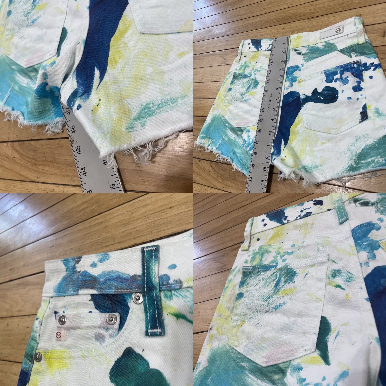 Vintage AG Adriano Goldschmied Alexxis Shorts Women 27R High Rise Wedgie White Green Art Casual Denim 5-Pocket Boho Festival 90s Mens Womens Girls Boys Size 27" / US 4 / IT 40 - 9 Thumbnail
