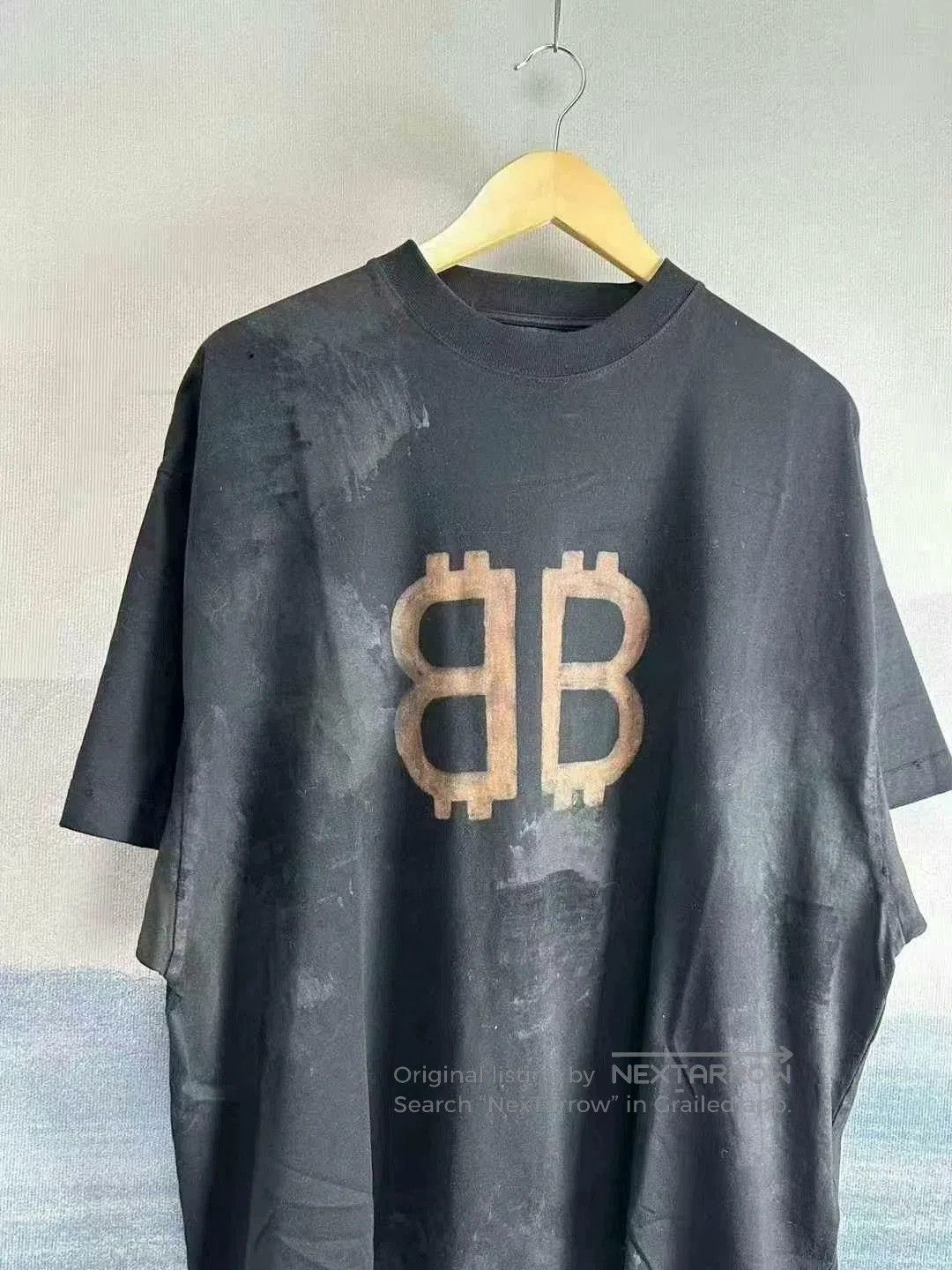 balenciaga black distressed bitcoin logo t-shirt.