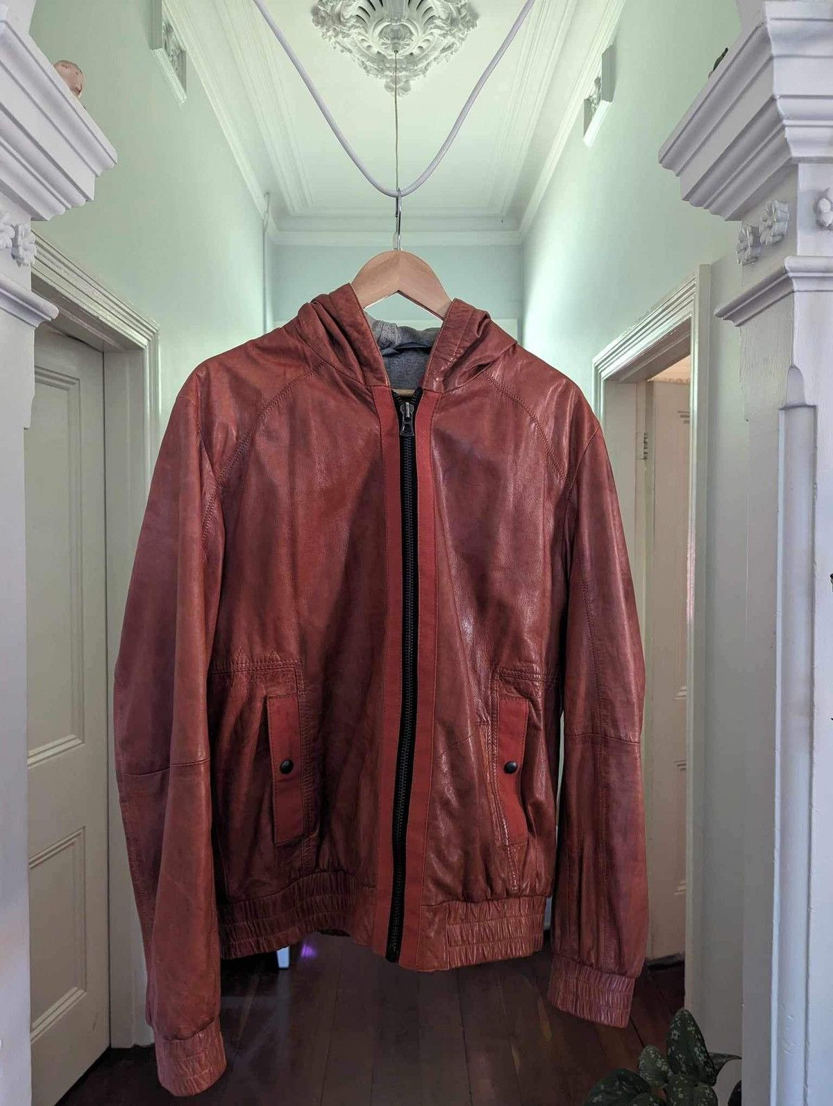 image of Hugo Boss Leather Jacket in Brown, Men's (Size Large)