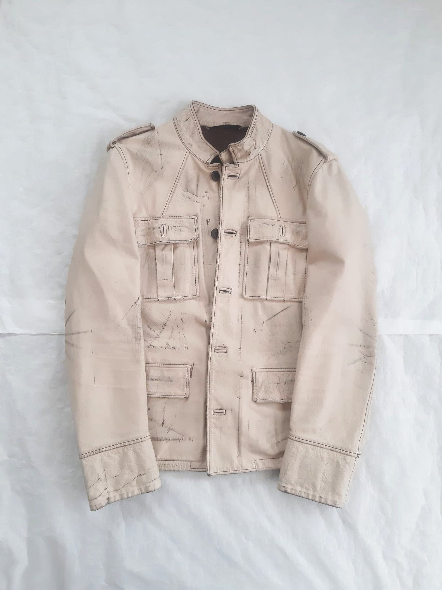 Yves Saint Laurent YSL X Tom Ford SS 2002 Distressed Ivory Leather Jacket Size US M / EU 48-50 / 2 - 3 Thumbnail