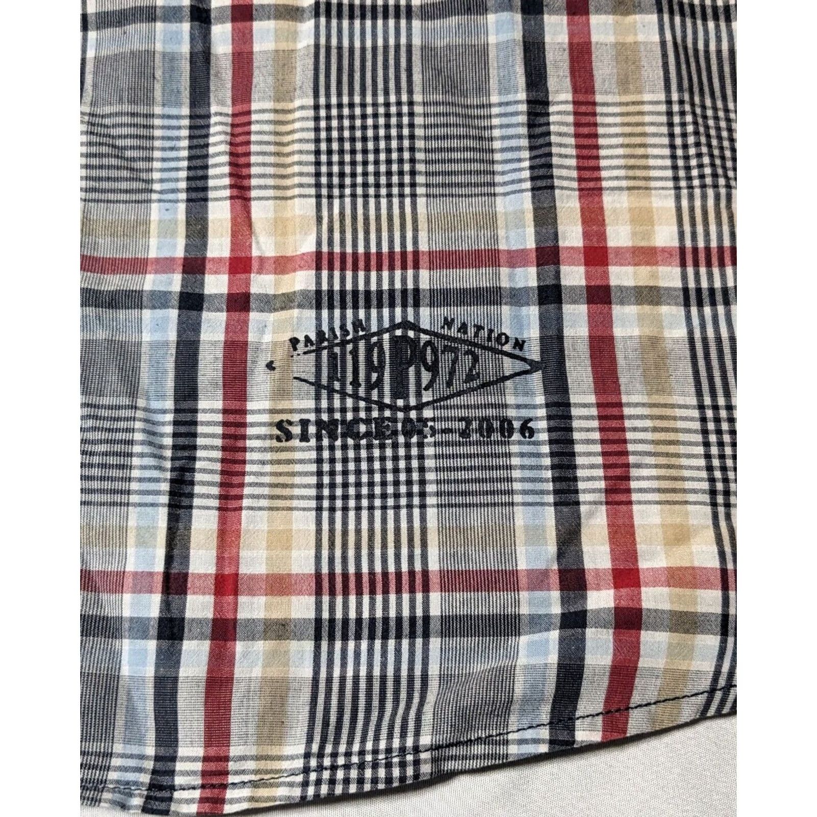 Vintage PARISH NATION Standing Strong Men 3XL Blue Plaid Embellished Shirt Size US XXL / EU 58 / 5 - 4 Thumbnail