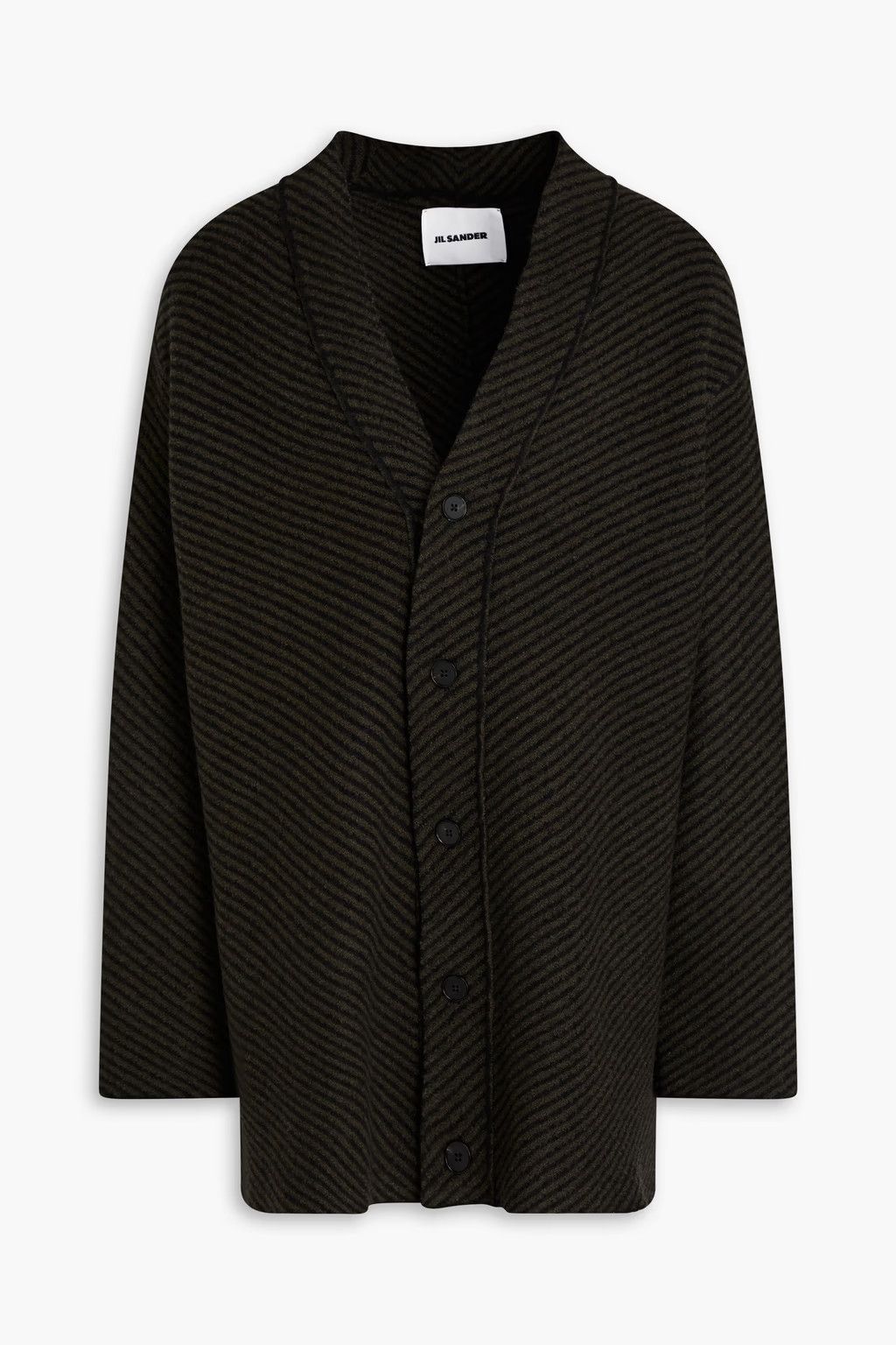 o1y1124 Striped Boucle-Knit Wool Cardigan in Military Green