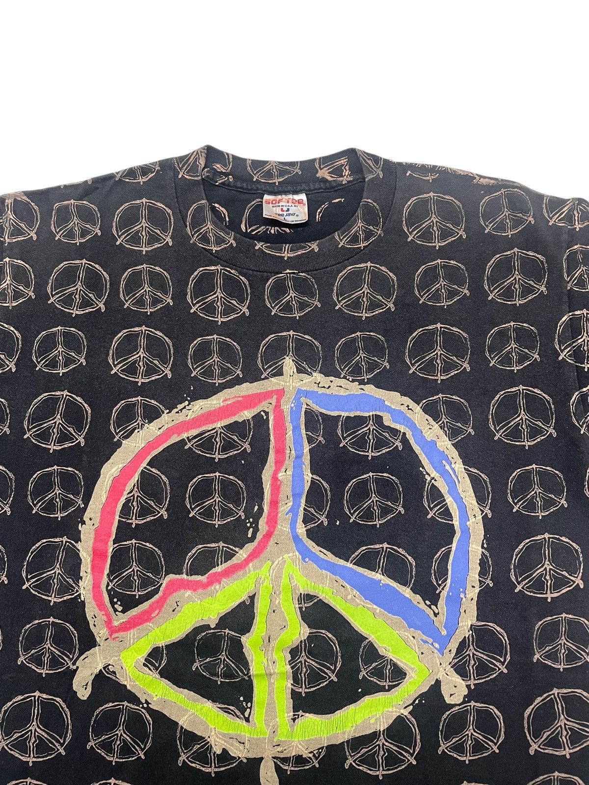 Other × Vintage Vintage 90s PEACE SIGN AOP T-shirt Size US L / EU 52-54 / 3 - 2 Thumbnail