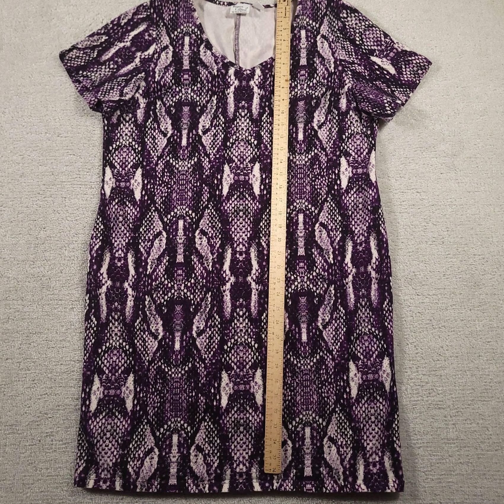 Vintage Women with Control Dress Womens XL Purple Snake Print Short Sleeve Stretch Knit Size 40" / US 18 - 7 Thumbnail