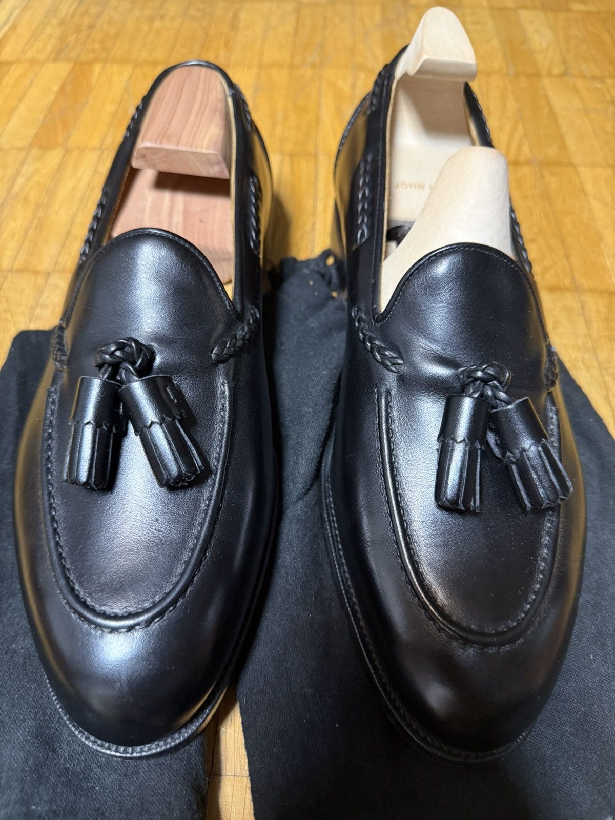 Edward Green Black Leather Tassel Loafers UK 8.5 F Handmade
