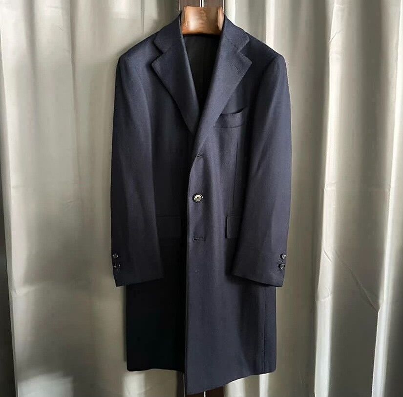 Cesare Attolini navy wool cashmere long coat by cesare attolini Size US L / EU 52-54 / 3 - 1 Thumbnail