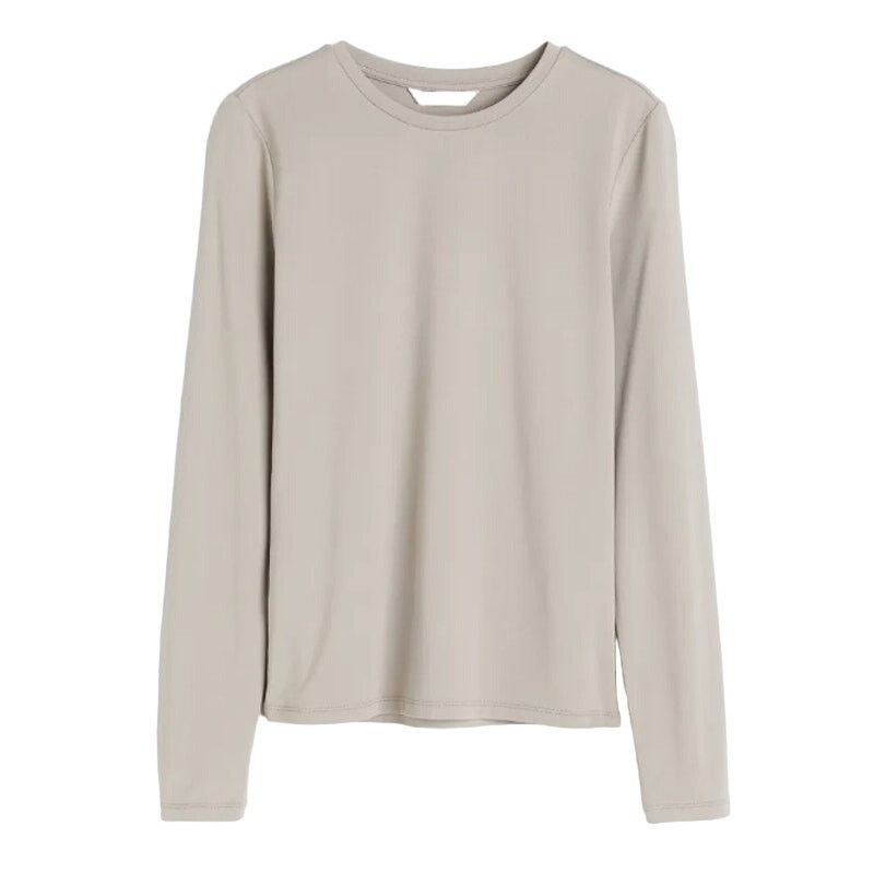 H&M H&M Long-sleeved Microfiber Top in Taupe, Size L Size L / US 10 / IT 46 - 1 Preview