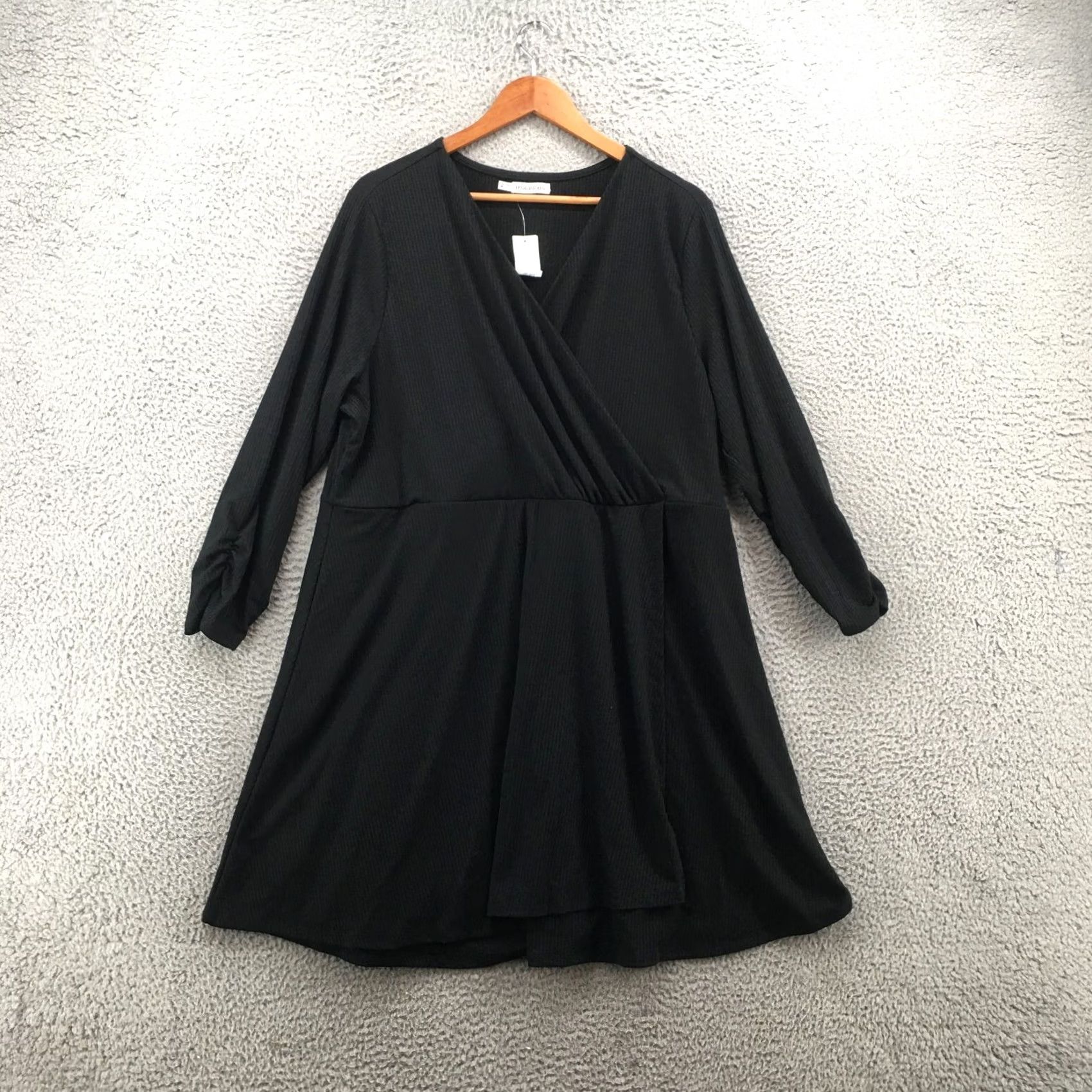 Vintage Maurices Mini A-Lined Dress Womens 2 Long Sleeve Overlap V-Neck Casual Black NEW Size XS / US 0-2 / IT 36-38 - 2 Thumbnail