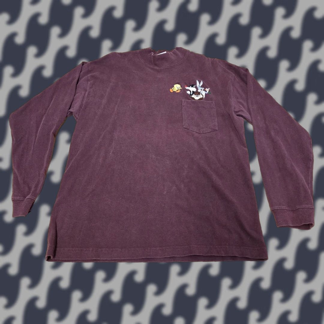 Vintage VINTAGE Looney Tunes Shirt Mens Large Maroon Bugs Bunny Taz Tweety Sylvester 90s Size US L / EU 52-54 / 3 - 1 Thumbnail