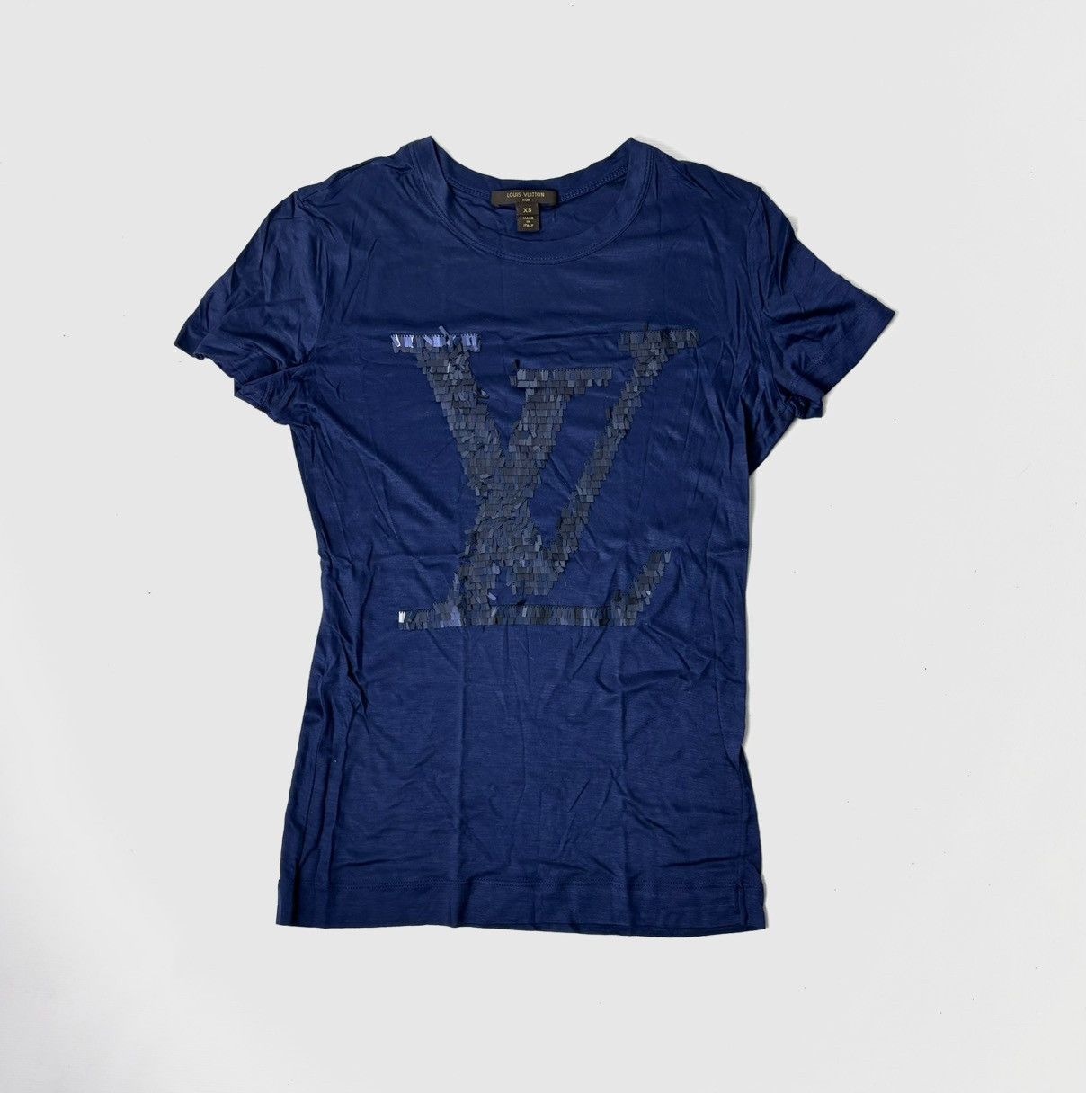 Image of Louis Vuitton Lv Silk Shirt in Navy, Women's (Size XS)