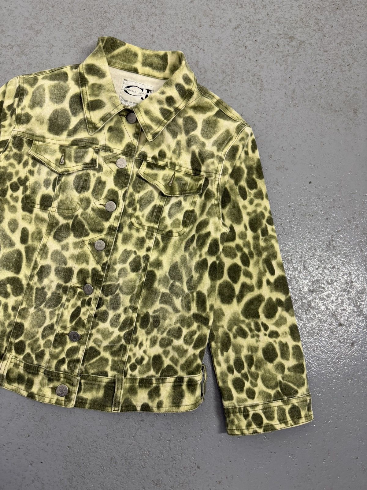 Just Cavalli Cavalli Jeans Green Leopard Overprinted Jacket Size M / US 6-8 / IT 42-44 - 2 Thumbnail