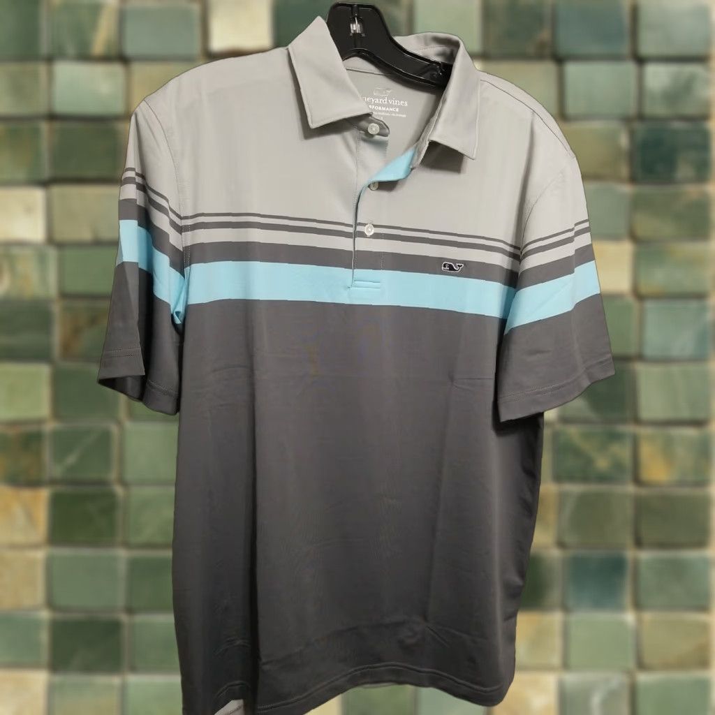 Vineyard Vines Vineyard Vines Performance Polo Shirt Men M Short Sleeve Blue Striped Golf Dry Fit 21.5 Chest 29 Length Vintage No Size US M / EU 48-50 / 2 - 1 Thumbnail